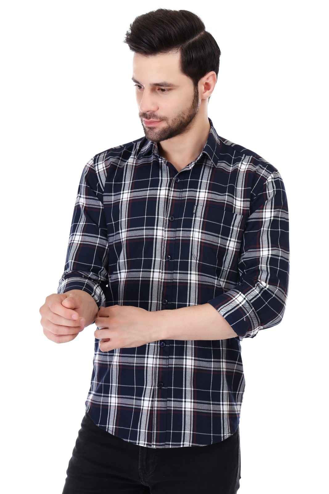 RareWeft Men Slim Fit Checked Full Sleeve Shirt