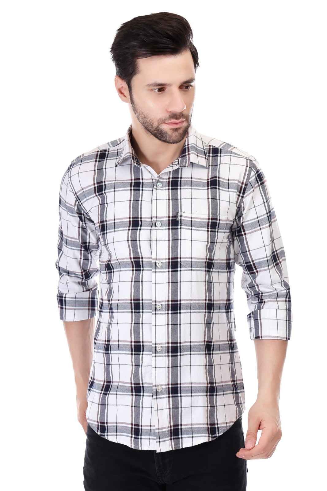 RareWeft Men Slim Fit Checked Full Sleeve Shirt