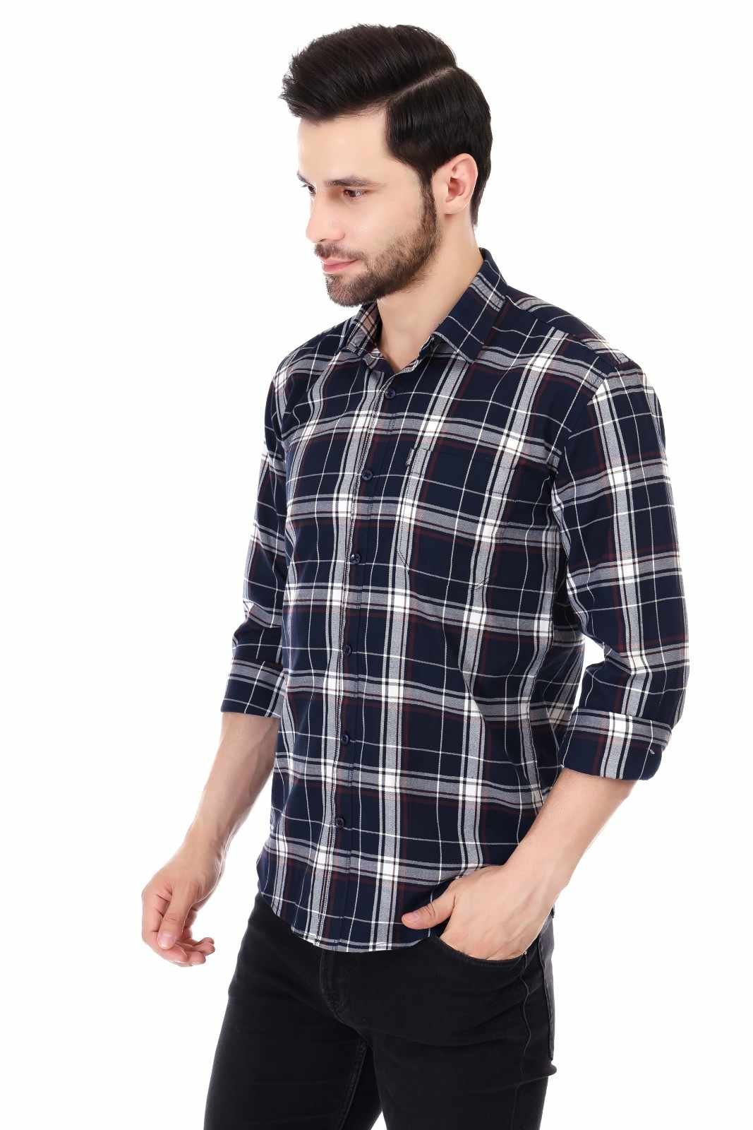 RareWeft Men Slim Fit Checked Full Sleeve Shirt